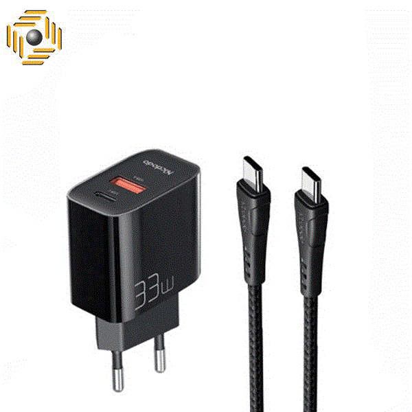 شارژر فست 33 وات مکدودو مدل CH-0922 به همراه کابل تبدیل USB-C، دارای خروجیهای USB Type-C و USB، فناوری Quick Charge 3.0، مناسب دو شاخههای ایران، دارای تراشه هوشمند