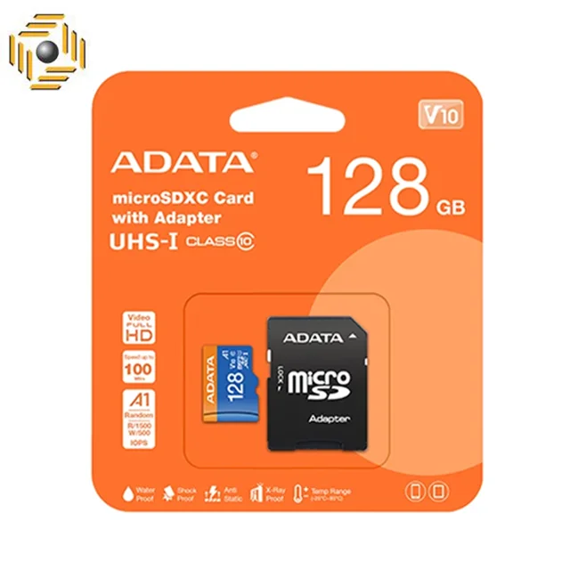 کارت حافظه microSDXC ای دیتا مدل Premier V10 A1 کلاس 10 استاندارد UHS-I سرعت 100MBps ظرفیت 128 گیگابایت به همراه آداپتور
