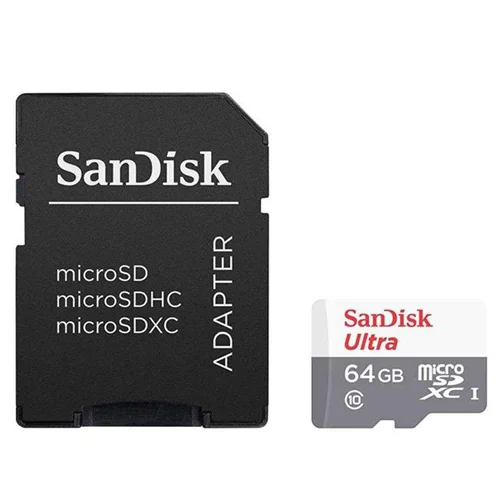 کارت حافظه microSDHC سن دیسک مدل Ultra کلاس 10 استاندارد UHS-I U1 سرعت 80MBps 533X همراه با آداپتور SD ظرفیت 64 گیگابایتa