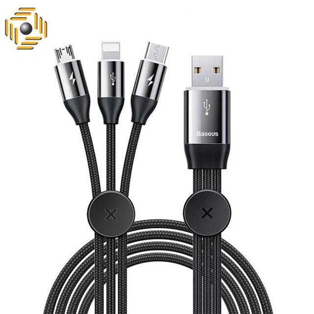 کابل تبدیل USB به USB-C/microUSB/لایتنینگ باسئوس مدل CAMLT-FX01 طول 1 متر