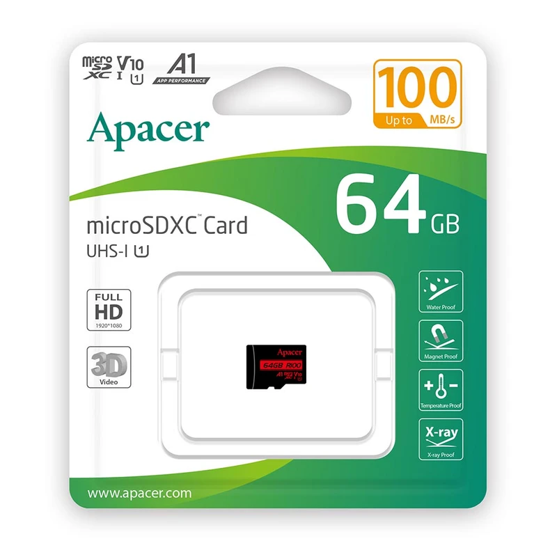 کارت حافظه microSDXC اپیسر مدل R100 کلاس 10 استاندارد UHS-I U1 سرعت 100MBps ظرفیت 64 گیگابایت
